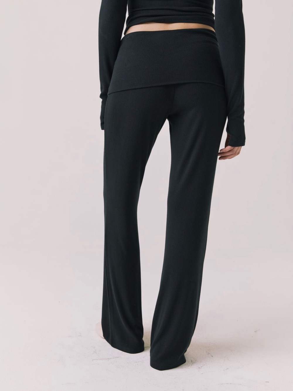 Chaser Black Ribbed Wide-Leg Pants